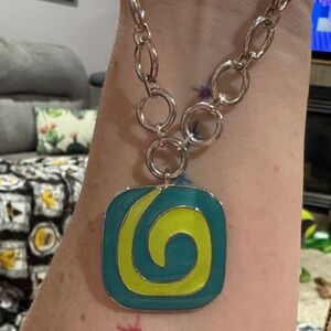 Elegant Silver and Teal Swirl Necklace